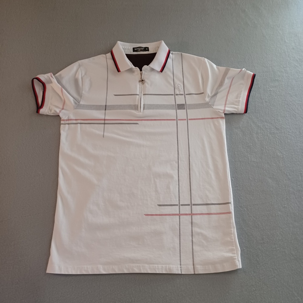 Rivelli Mens White Quarter Zip Polo Shirt Horse Charm Graphic Print Size M